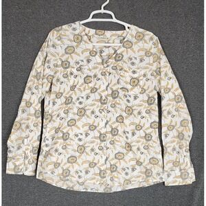 Orvis Women's Button Front Shirt Medium Floral Print 100% Cotton Long Sleeve